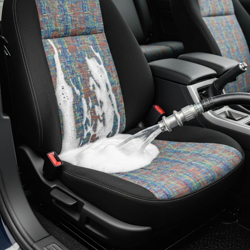 Professional seat shampooing with extraction machine deep cleaning fabric car seat